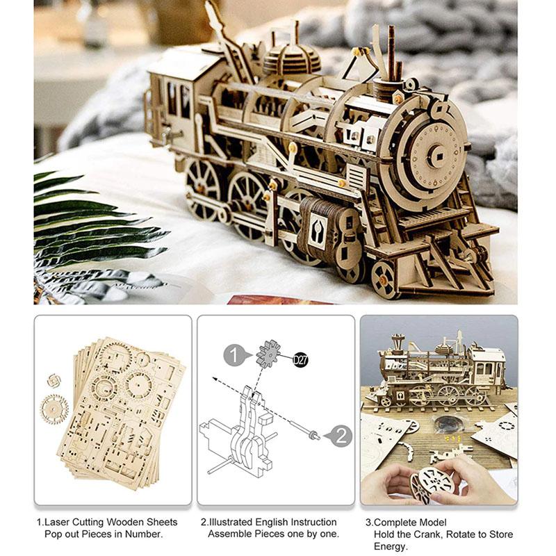 3D Wooden Moveable Train Building Kit