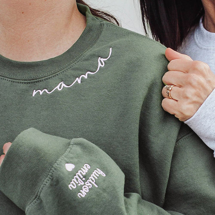 Custom Mama Sweatshirt With Kids Names On Sleeve