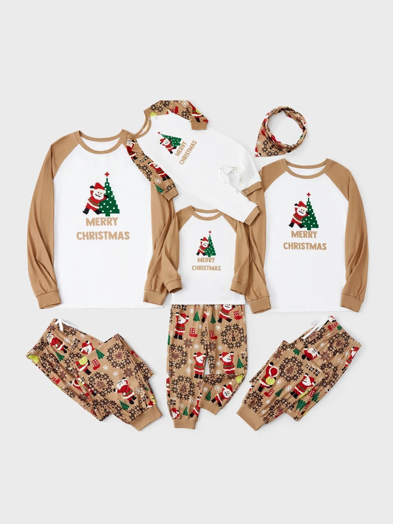 Matching Family Christmas Pajamas with Santa and Tree Print