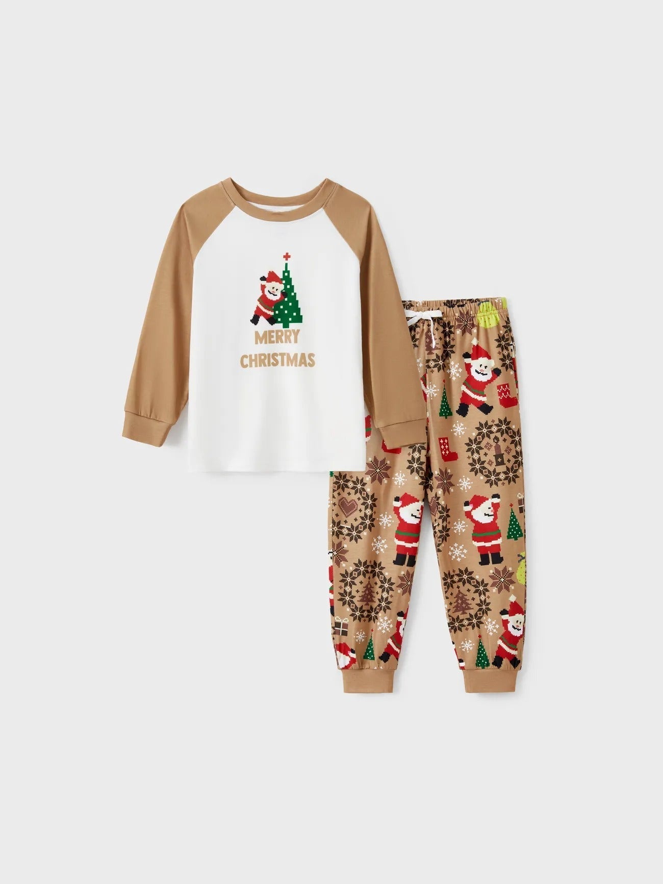 Matching Family Christmas Pajamas with Santa and Tree Print