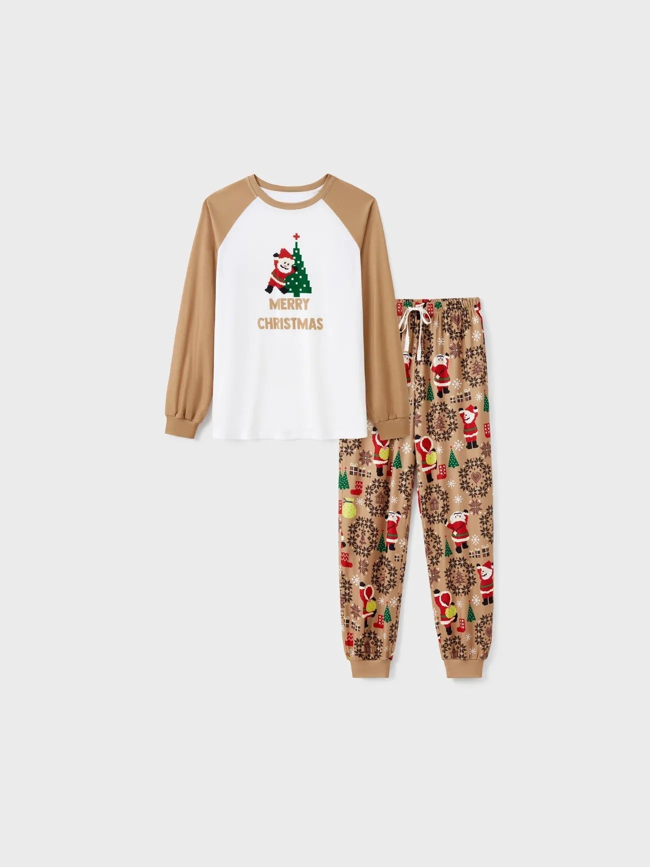 Matching Family Christmas Pajamas with Santa and Tree Print