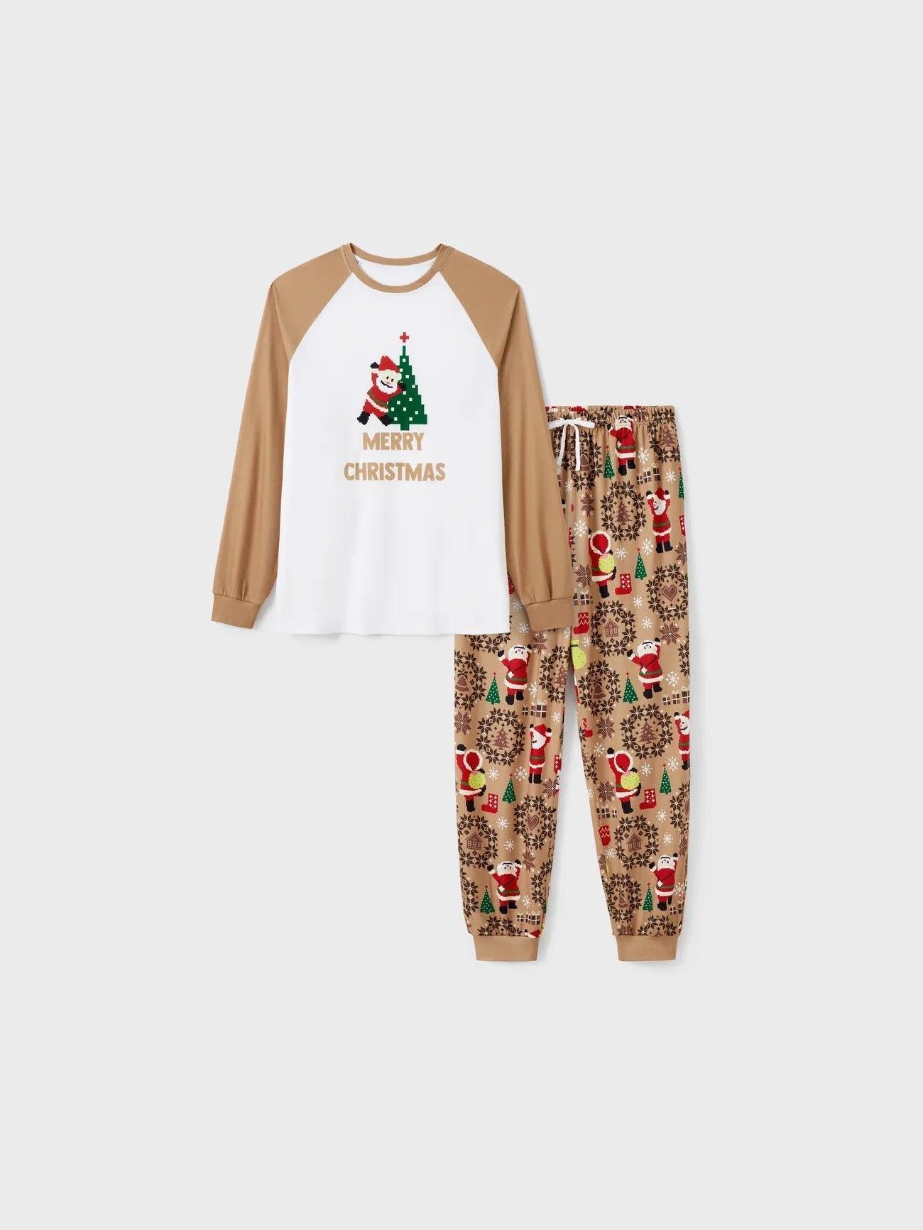 Matching Family Christmas Pajamas with Santa and Tree Print