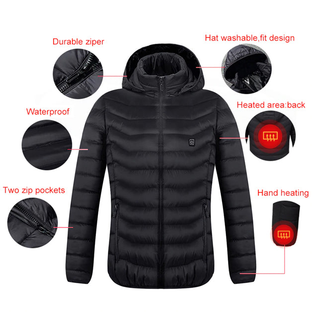 Electric Battery Heated Hooded Jacket - Waterproof , Thermal Heating