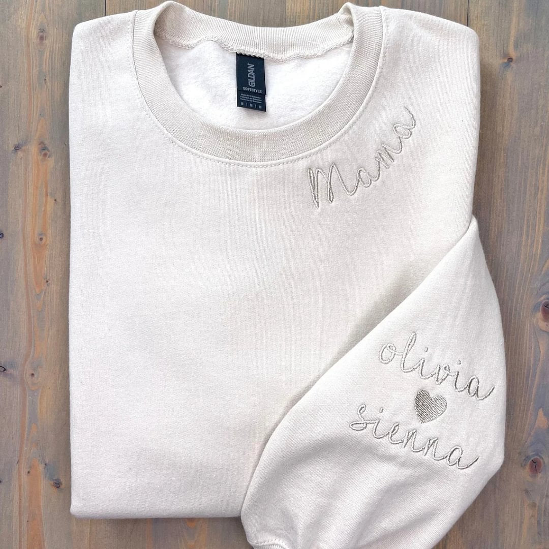 Custom Mama Sweatshirt With Kids Names Sleeve