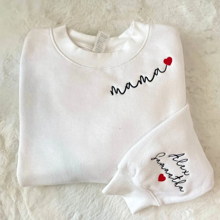 Custom Mama Sweatshirt With Kids Names On Sleeve