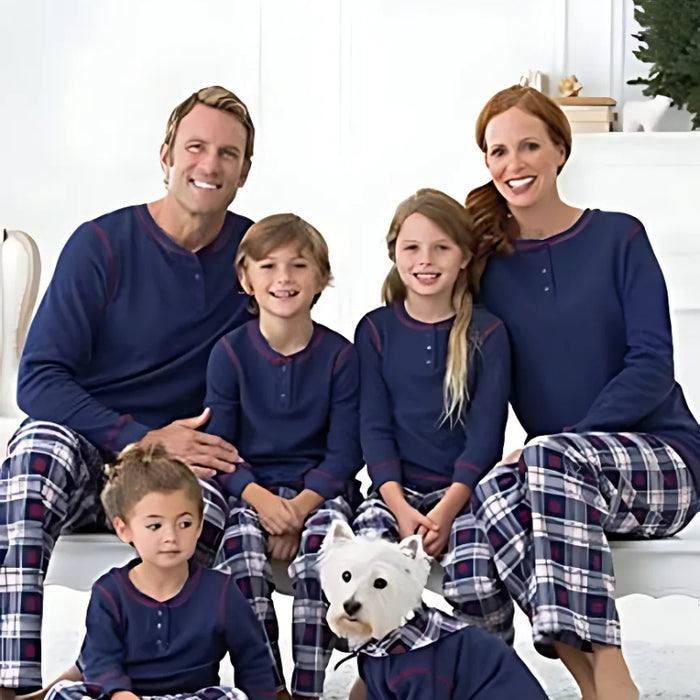 Christmas Festive Snowfall Plaid Printed Family Pajama Sets