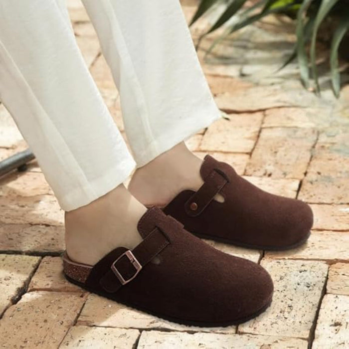 Comfortable Suede Clogs With Classic Touch