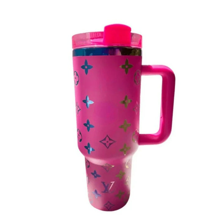 Designer Inspired 40 Oz Insulated Tumbler With Handle