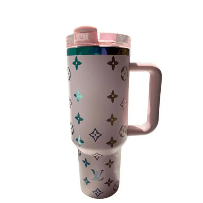 Designer Inspired 40 Oz Insulated Tumbler With Handle