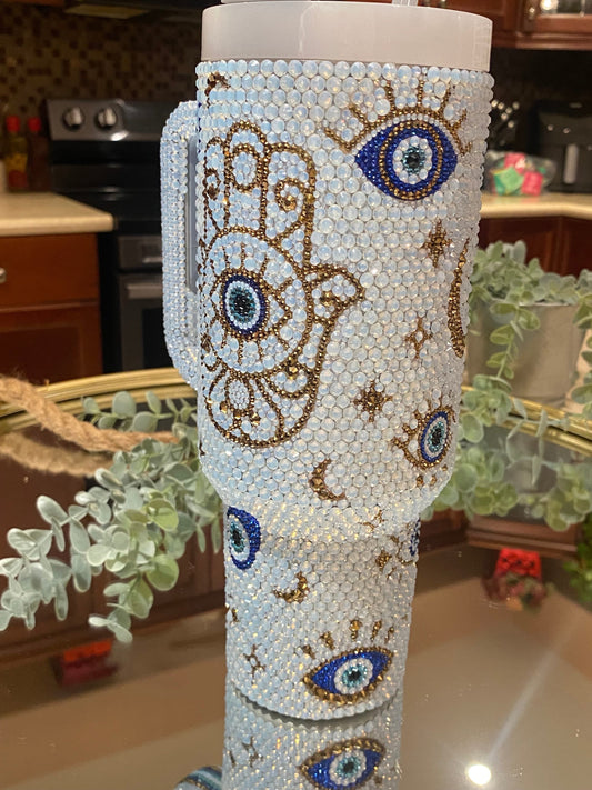 40 Oz Opal Evil Eye Bling Tumbler