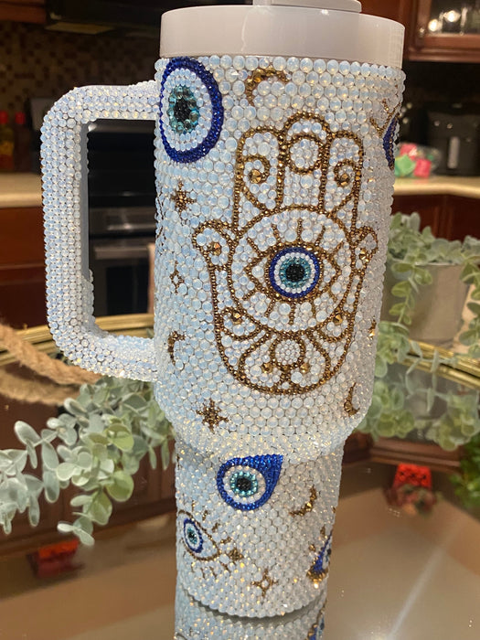 40 Oz Crystal Decorated Tumbler With Handle