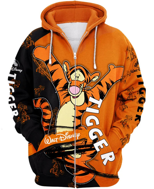 Tigger Print Hoodie With Energetic Design