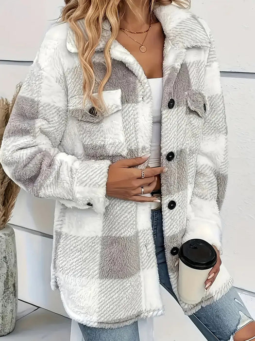 Classic Comfy Long Sleeve Plaid Pattern Jacket