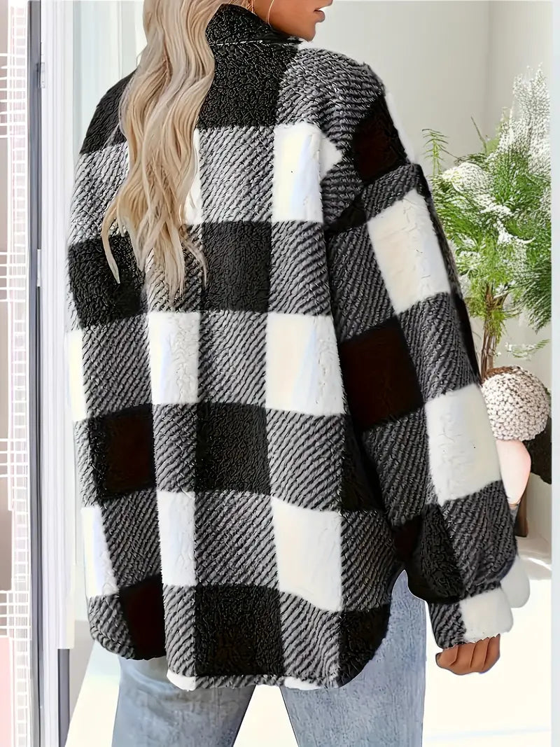 Classic Comfy Long Sleeve Plaid Pattern Jacket