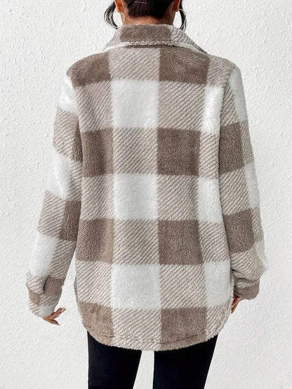 Classic Comfy Long Sleeve Plaid Pattern Jacket