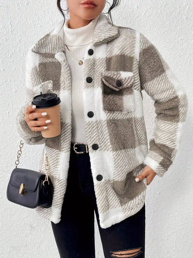 Classic Comfy Long Sleeve Plaid Pattern Jacket