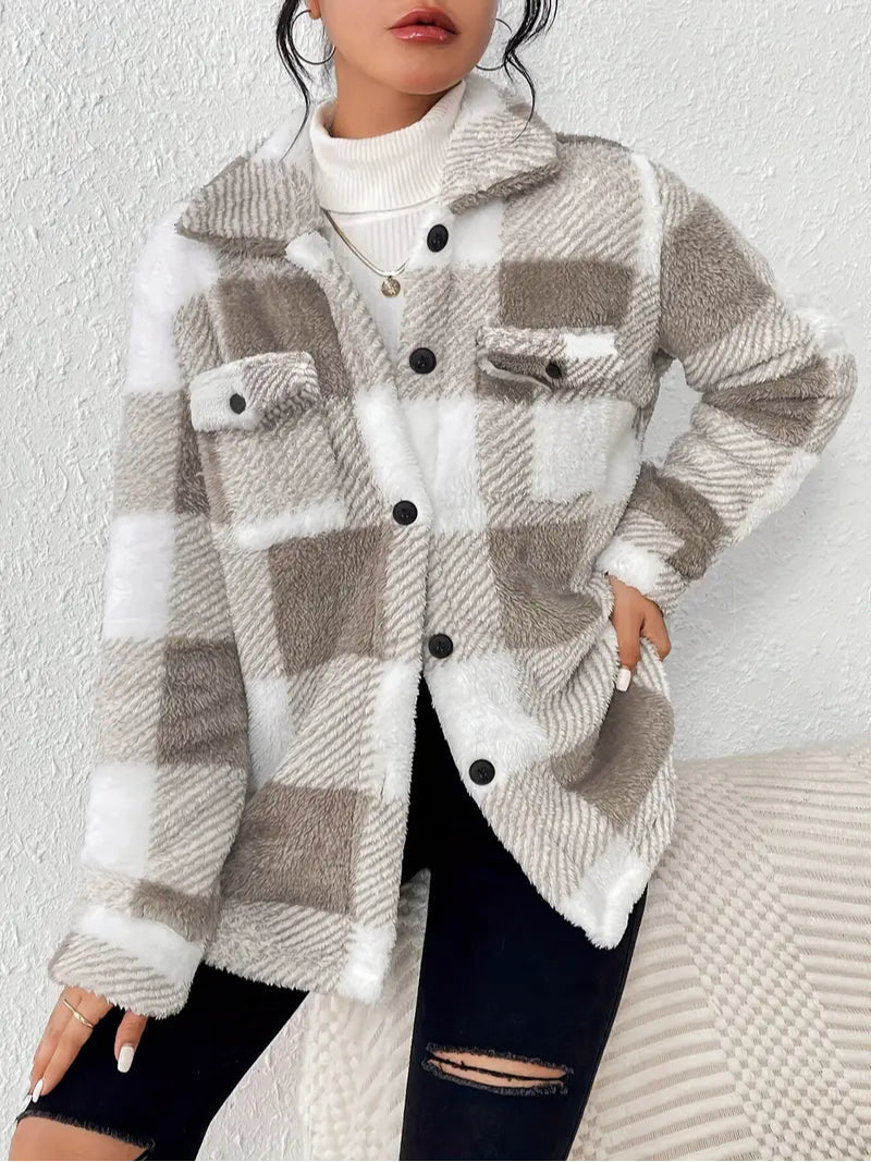 Classic Comfy Long Sleeve Plaid Pattern Jacket