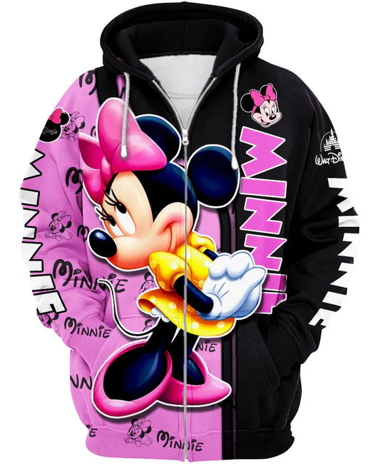 Cozy Zip Up Hoodie With Minnie Mouse Print