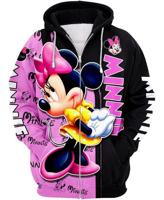 Cozy Zip Up Hoodie With Minnie Mouse Print