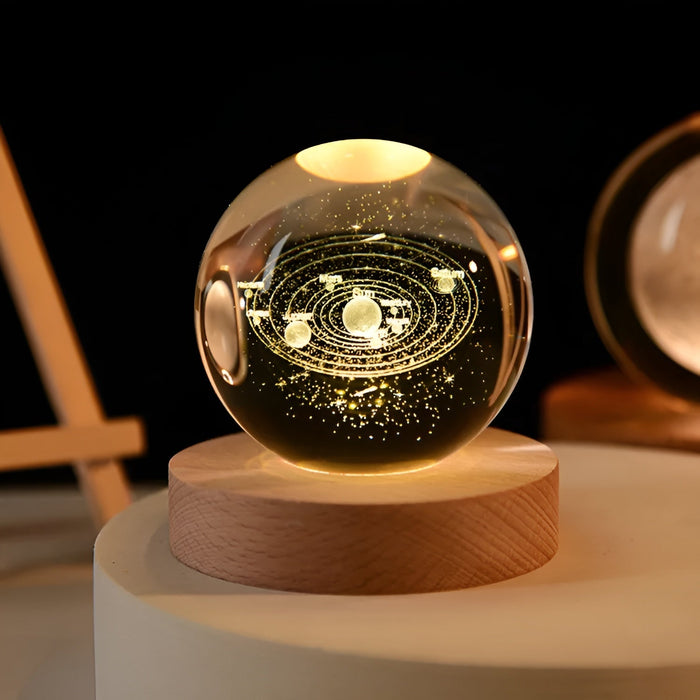 3D Galaxy Crystal Ball Lamp With Wooden Base