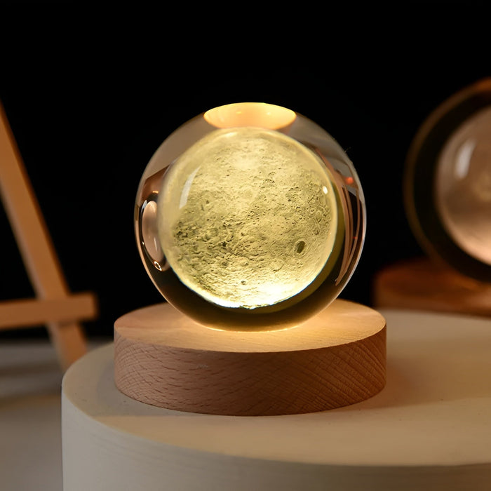 3D Galaxy Crystal Ball Lamp With Wooden Base