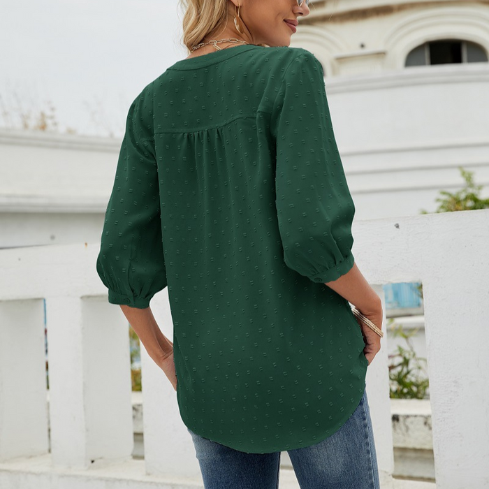 Textured Three - Quarter Sleeves Blouse