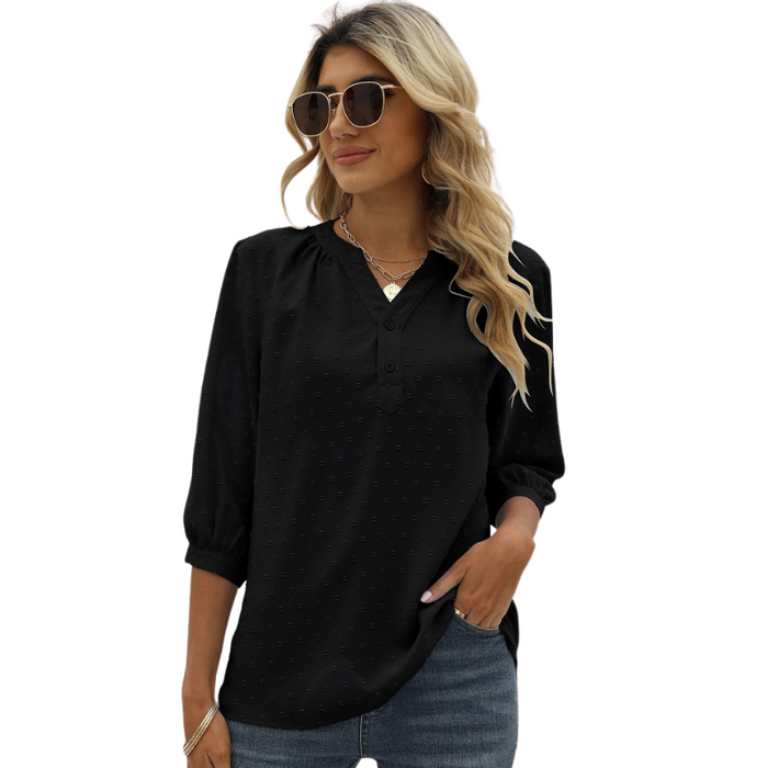 Textured Three - Quarter Sleeves Blouse