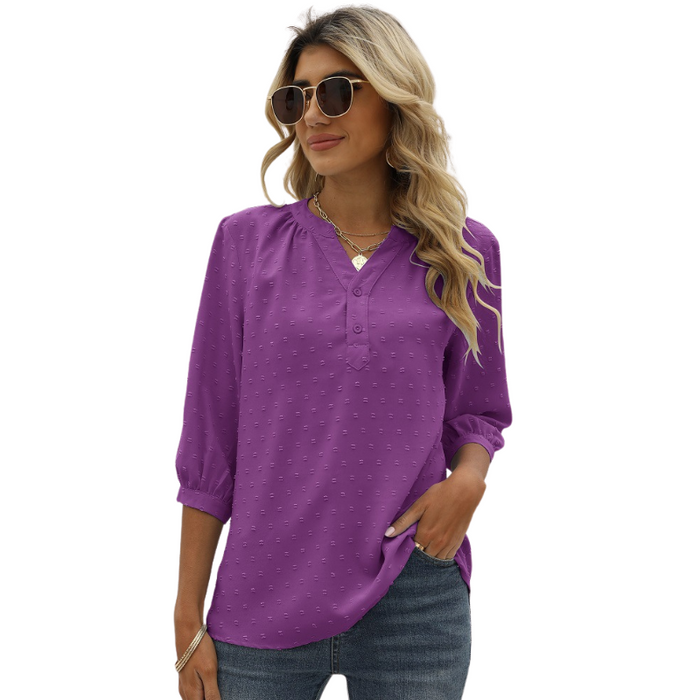 Textured Three - Quarter Sleeves Blouse