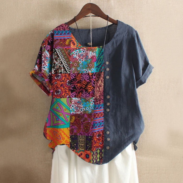 Folk Style Short Sleeve Summer Blouse