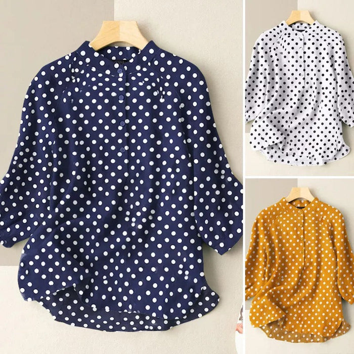 Polka Dot Printed Lantern Sleeve Blouse