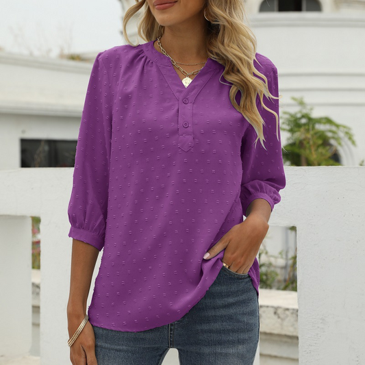 Textured Three - Quarter Sleeves Blouse