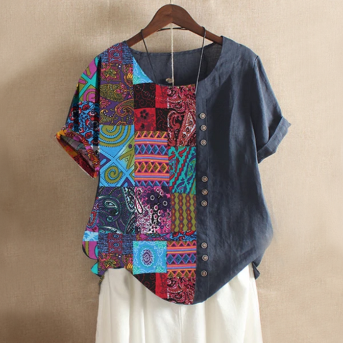 Folk Style Short Sleeve Summer Blouse