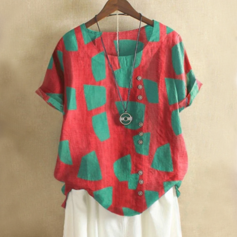 Retro Cotton Patch Button Summer Blouse