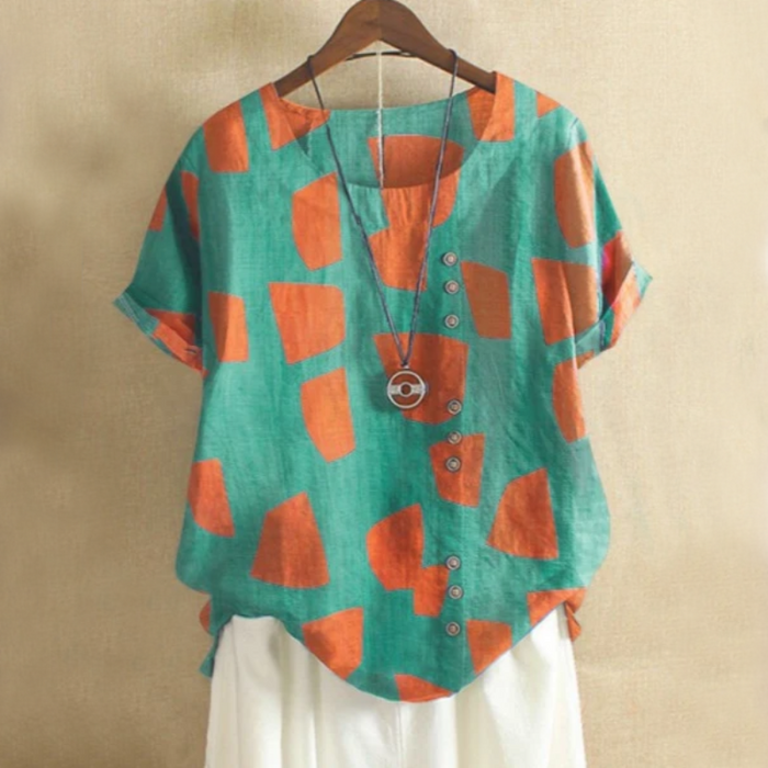 Retro Cotton Patch Button Summer Blouse