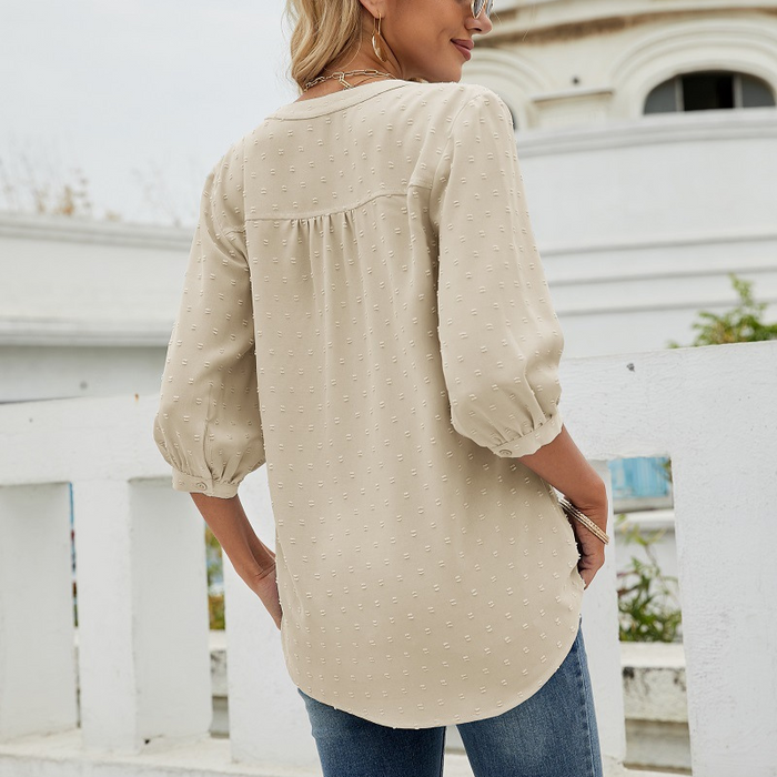 Textured Three - Quarter Sleeves Blouse