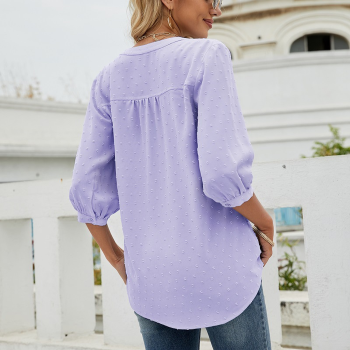 Textured Three - Quarter Sleeves Blouse