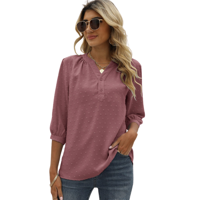 Textured Three - Quarter Sleeves Blouse