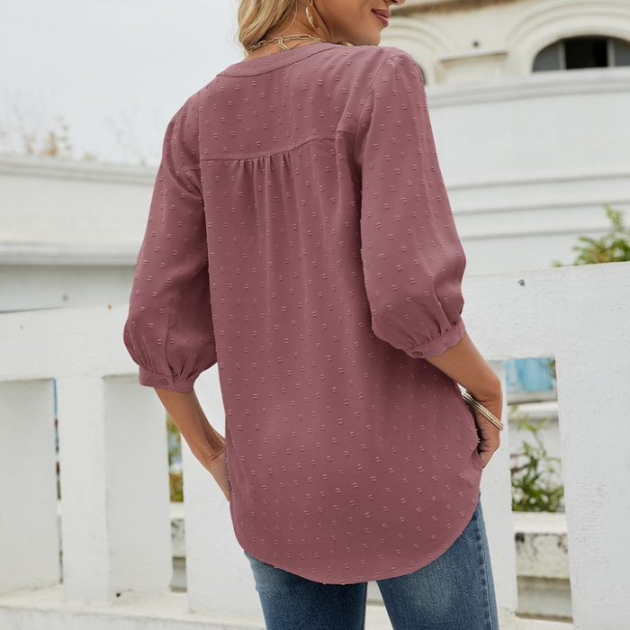 Textured Three - Quarter Sleeves Blouse