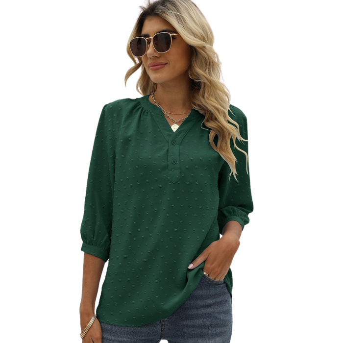 Textured Three - Quarter Sleeves Blouse