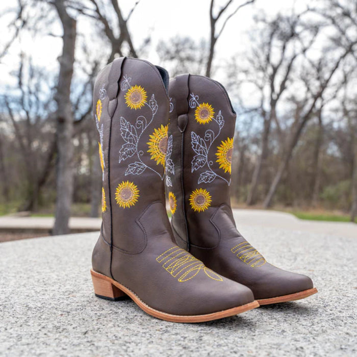 Lujo Cowgirl Boots with a Sunflower Design