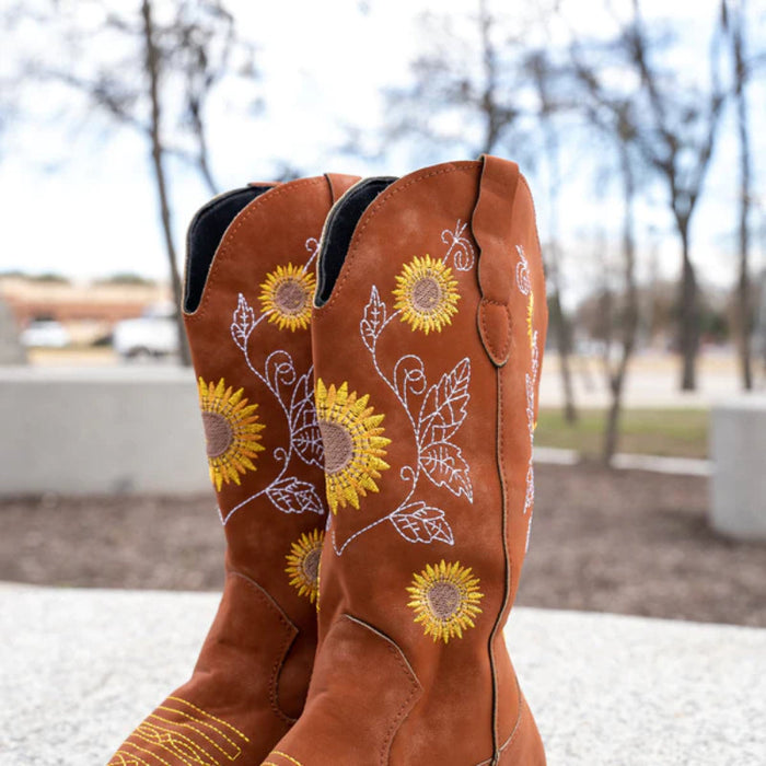 Lujo Cowgirl Boots with a Sunflower Design