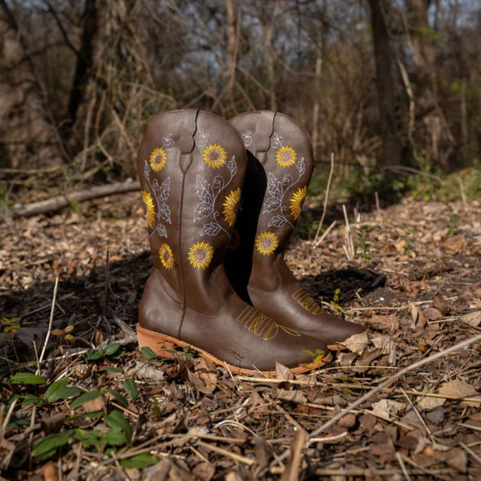 Lujo Cowgirl Boots with a Sunflower Design