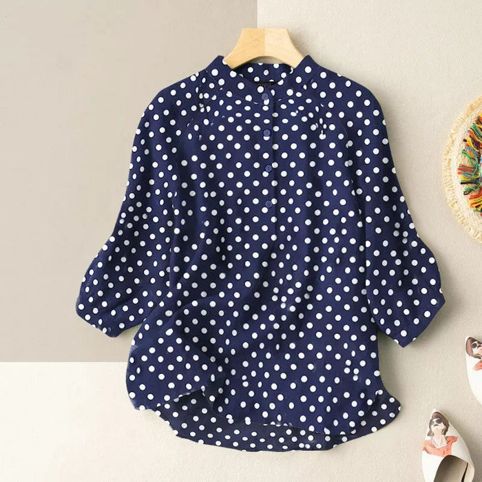 Polka Dot Printed Lantern Sleeve Blouse