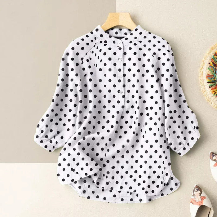 Polka Dot Printed Lantern Sleeve Blouse