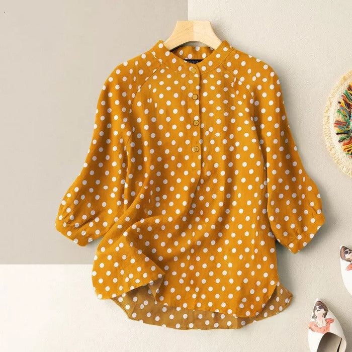 Polka Dot Printed Lantern Sleeve Blouse