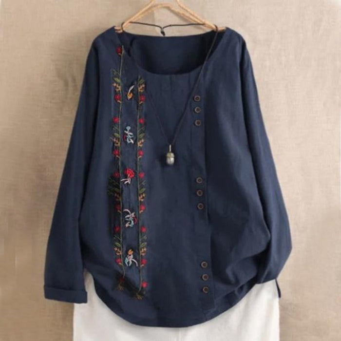 Floral Patch Button Summer Blouse