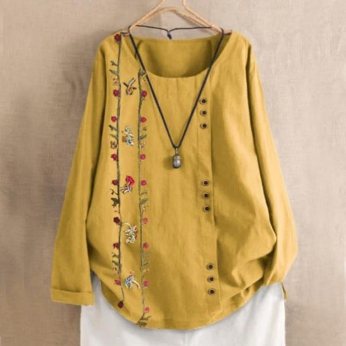 Floral Patch Button Summer Blouse