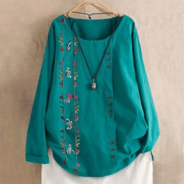 Floral Patch Button Summer Blouse